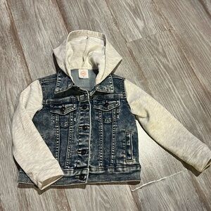 Boys denim jacket with grey hoodie
